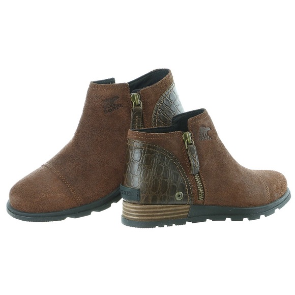 SOREL Dark Brown Full Grain Suede Leather Side Zipper Major Low Ankle Booties - Picture 2 of 13